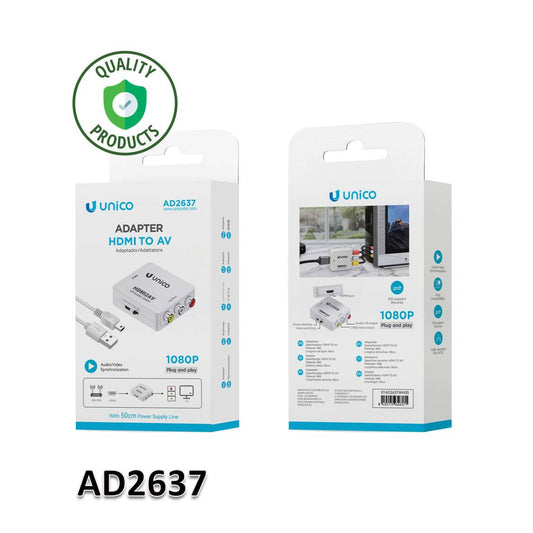 UNICO AD2637 | Adaptador Conversor HDMI a 3-RCA (AV)