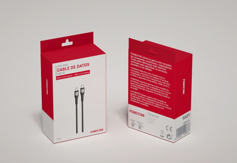 Fonestar USB-CC | Cable USB 2.0 Tipo C Macho a USB C Macho 1 m