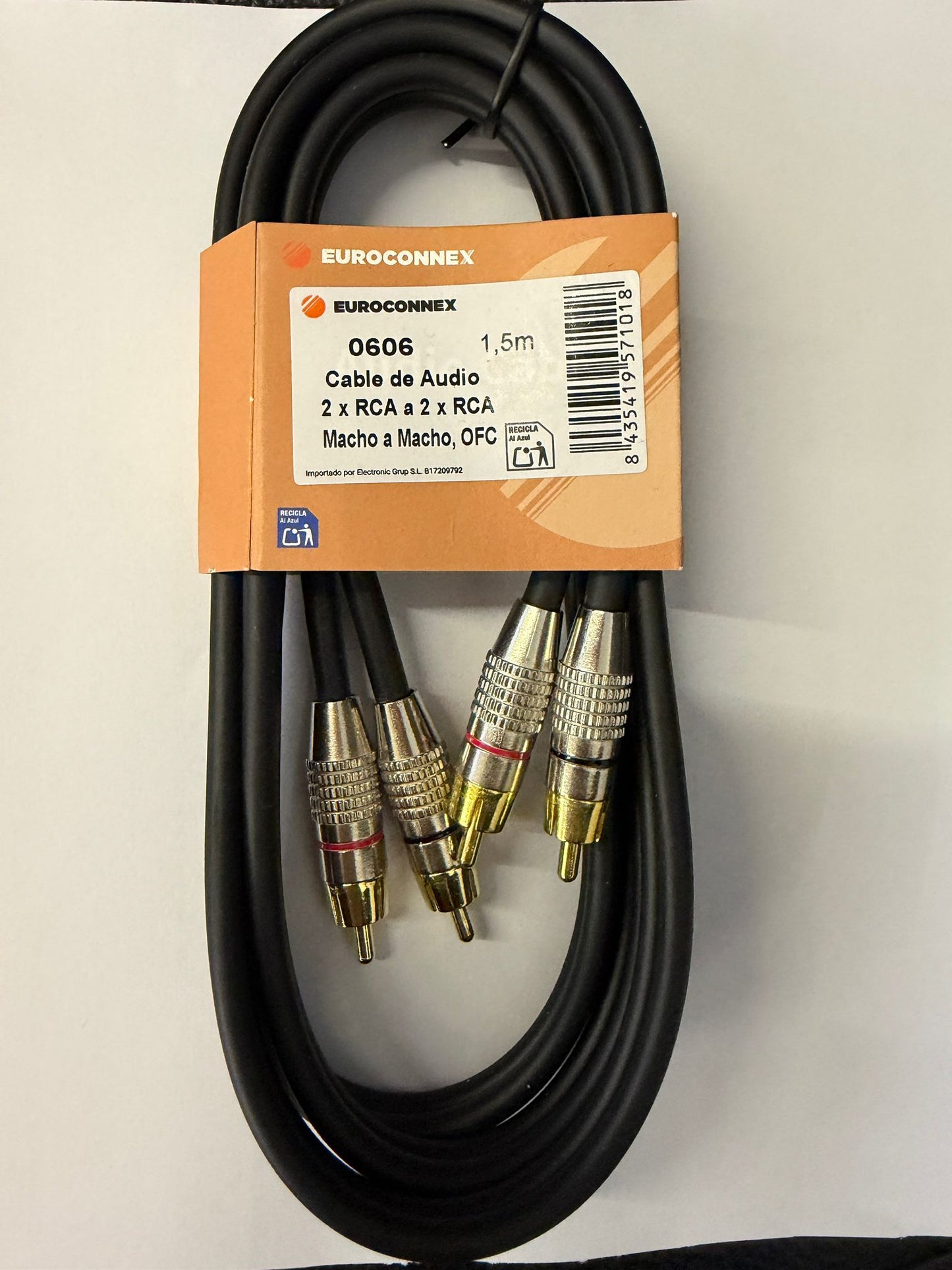 Cable OFC 2xRCA Macho - 2xRCA Macho 1.5m | Conectores Aluminio Dorados Ø6mm