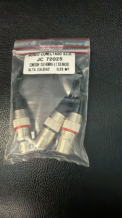 Cable Mundo Conectado JC72025 en su bolsa con etiqueta de referencia y longitud de 0,25 m