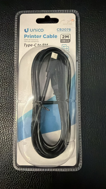UNICO CB2078 cable USB-C a USB-B USB 2.0 de 2 metros, frontal del envase