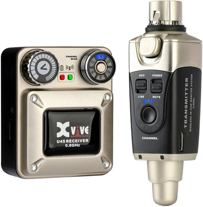 XVive U45: vista frontal del receptor y transmisor de monitorización inalámbrica