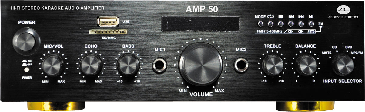 Acoustic Control AMP 50 | Amplificador Hi-Fi Estéreo 25W MP3 FM Karaoke