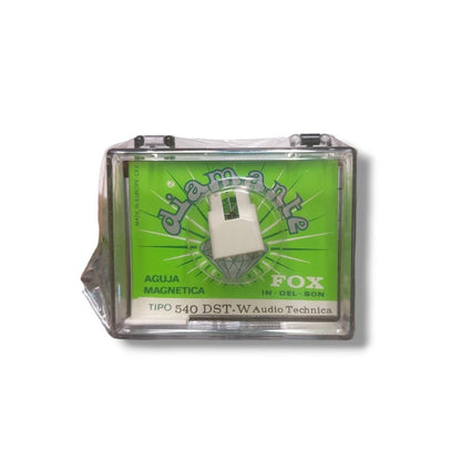 Aguja magnética FOX tipo 540 DST-W en su estuche, etiquetada para Audio-Technica