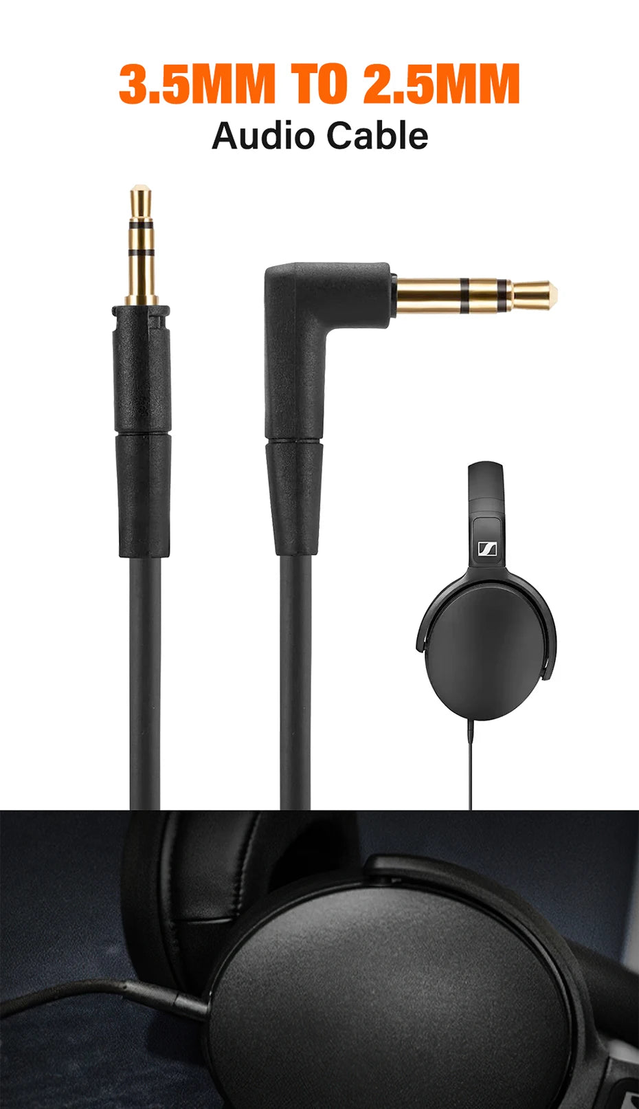 Cable de Repuesto Audio OFC 1,5m | Jack 3,5mm a 2,5mm | Sennheiser HD 400S, 450BT, 350BT, 4.30, 4.40BT, 4.50, Momentum 1 2 3 4