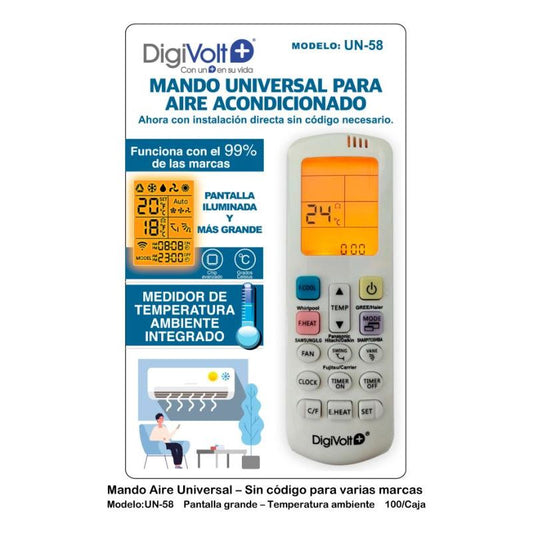 Mando Universal Aire Acondicionado Digivolt UN-58-BL Blanco
