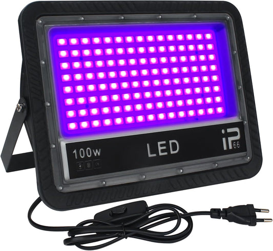 Foco LED Ultravioleta 100W IP66 - Luz Negra UV 395-400nm con Interruptor