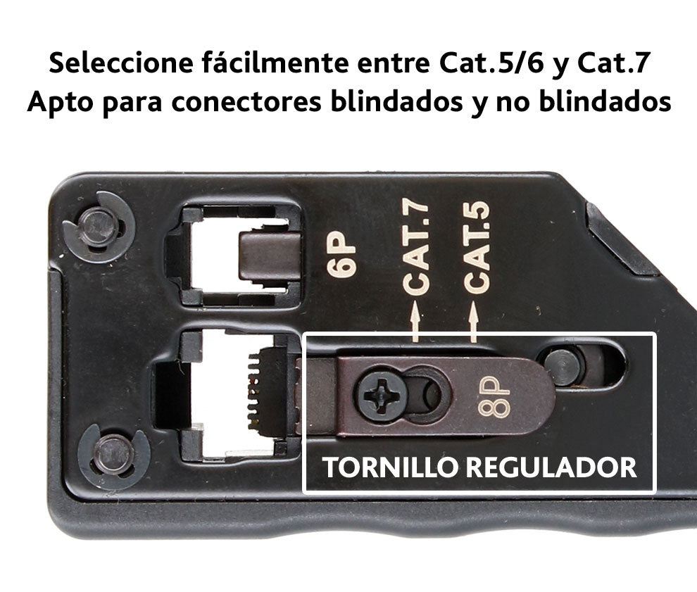 Detalle del tornillo regulador Cat.5/6 y Cat.7 de la crimpadora NIMO HRVN151
