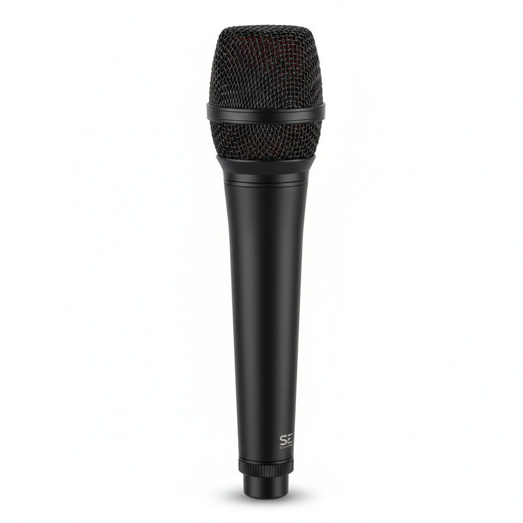 Vista completa del micrófono V7 Black con conector XLR