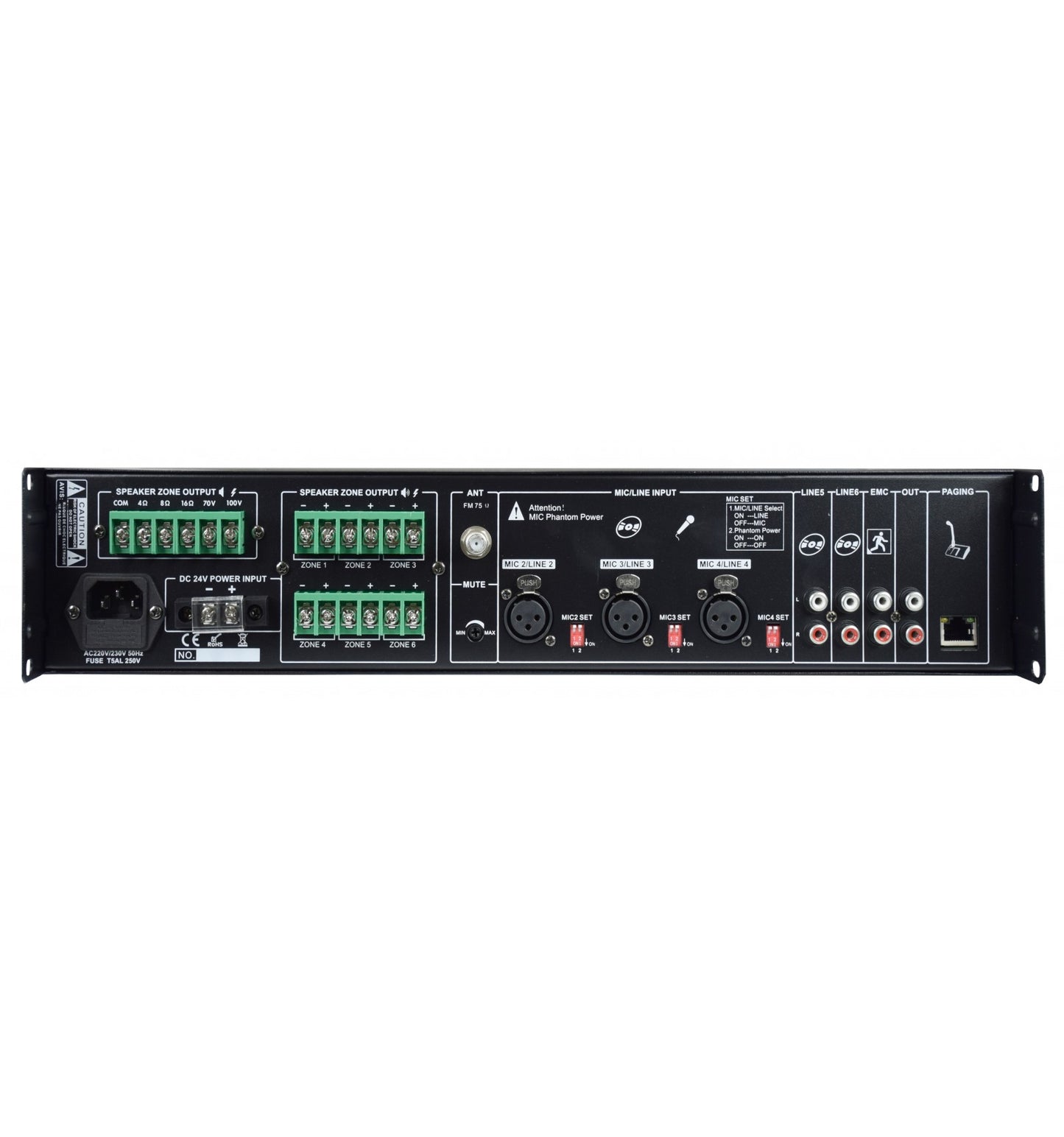 KARMA PAA 480MZ — Amplificador de Megafonía 6 Zonas 480W