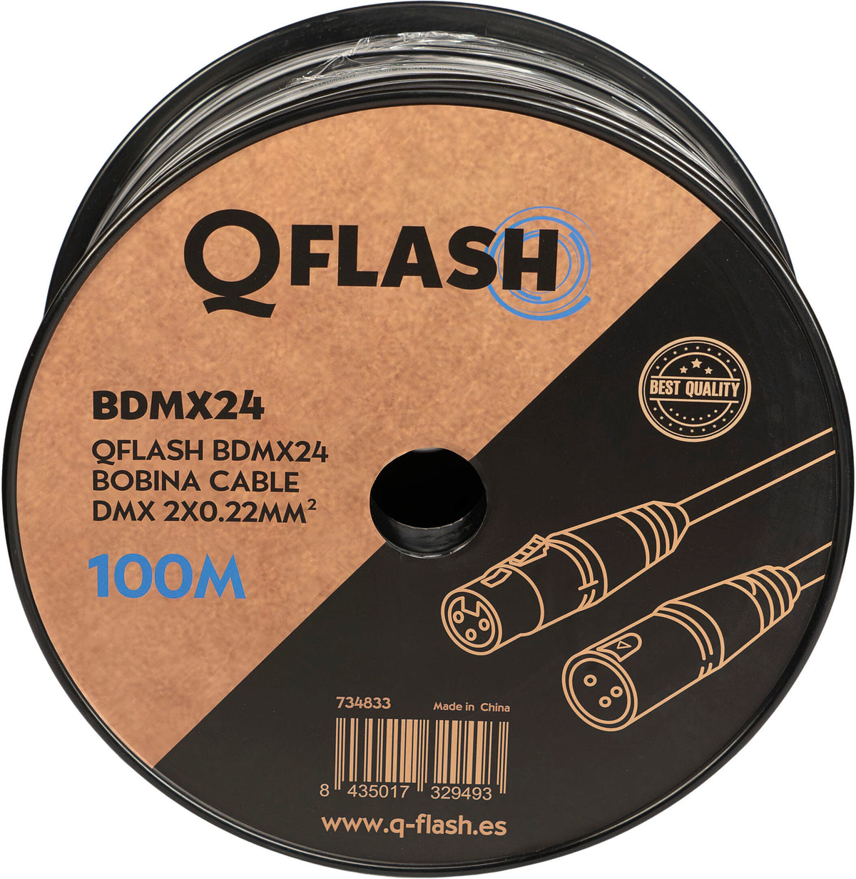 QFLASH BDMX24 Bobina de cable DMX 100 m, 2 × 0,22 mm²