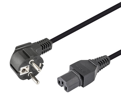 Detalle de los conectores Schuko acodado CEE 7/7 e IEC C15 del cable NIMO WIR1051