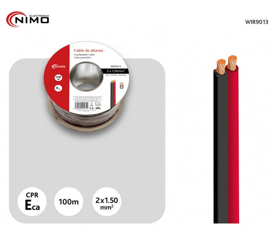 NIMO | Bobina Cable de Altavoz 2x1,5mm² Rojo-Negro 100m (CCA)