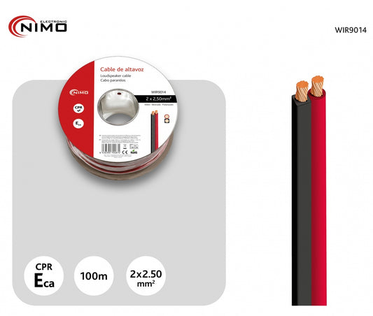 BaseDJ | Bobina Cable de Altavoz 2x2,5mm² Rojo-Negro 100m (CCA)