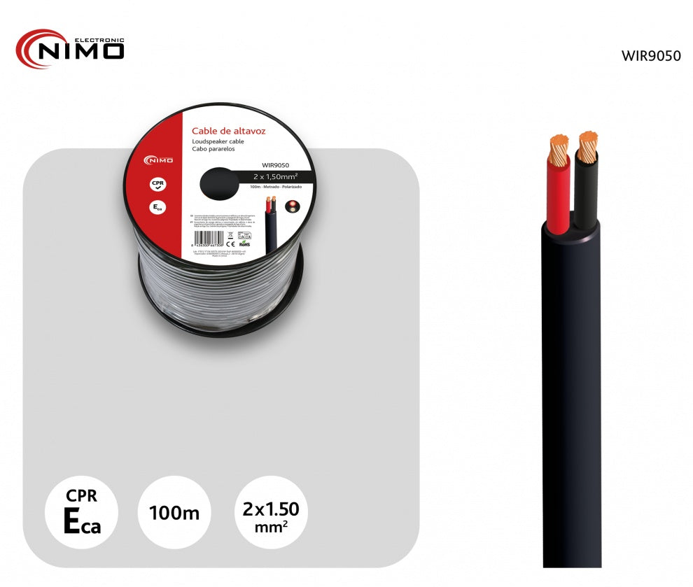 Manguera cable altavoz NIMO WIR9050 2x1,5mm CCA rollo 100 metros
